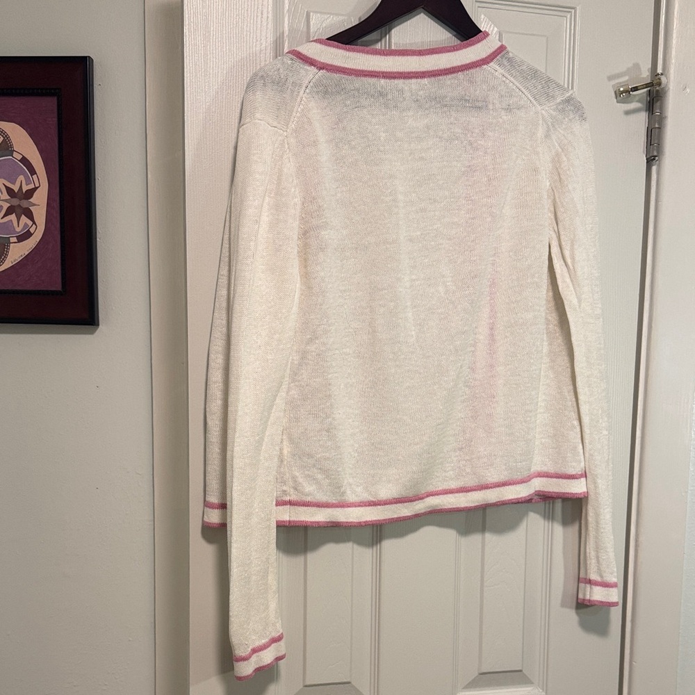 Boden White Linen Cardigan with Pink Trim - Picture 3 of 4